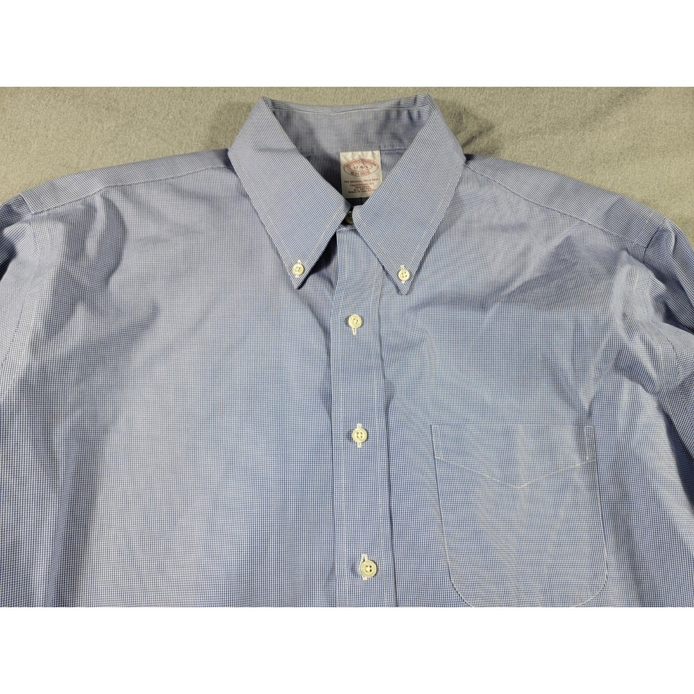 Brooks Brothers Shirt Mens 17-4/5‎ Blue Houndstooth Non Iron Cotton Button Up